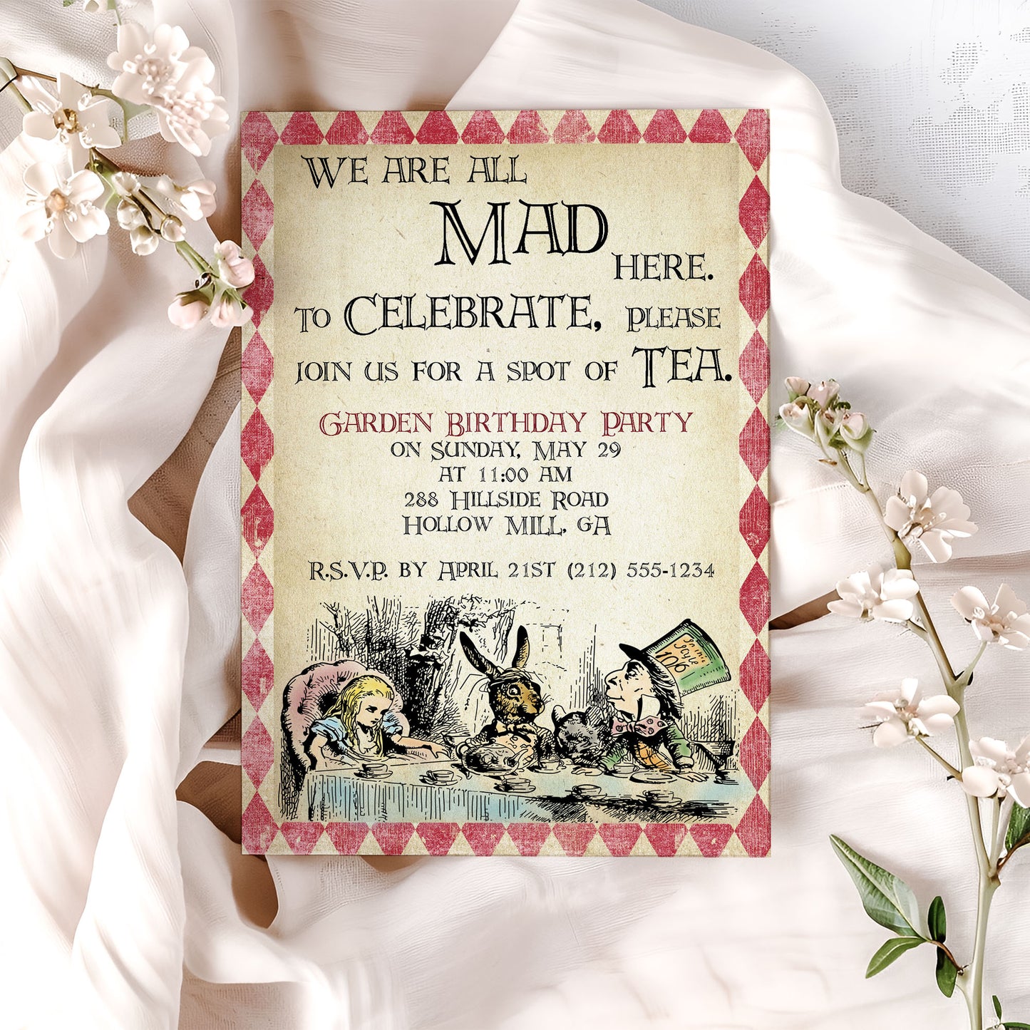 Alice in Wonderland Birthday Invitation Printable – Mad Tea Party Invite