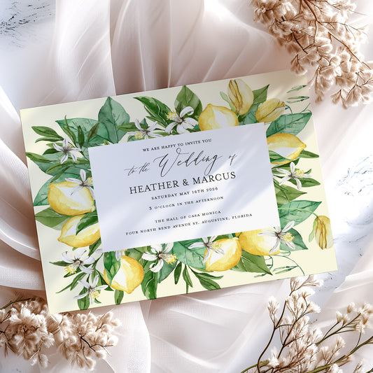 Elegant Lemon Greenery Wedding Invitation