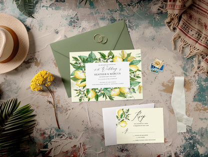 Elegant Lemon Greenery Wedding Invitation