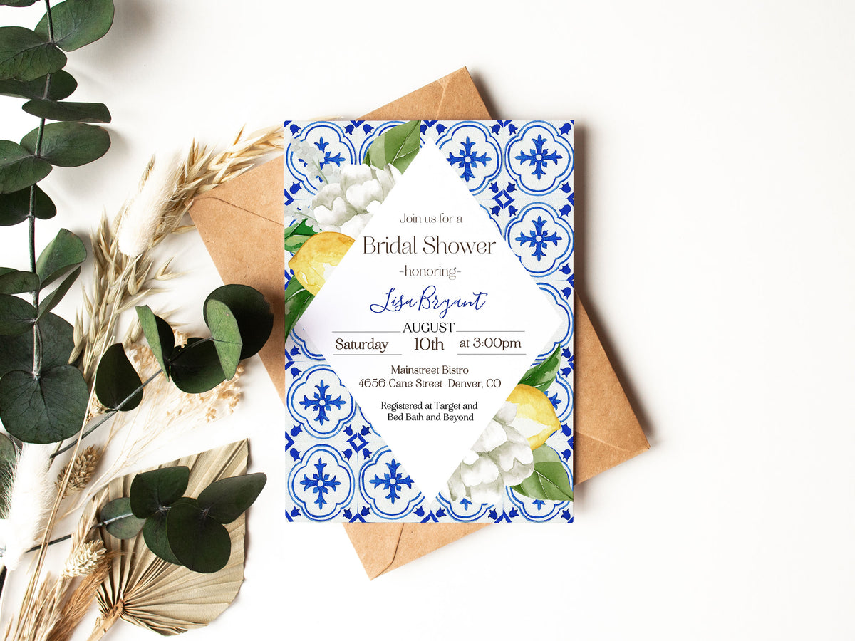 Mediterranean Lemon Bridal Shower Invitation Template Editable Invitation Corjl Digital Download