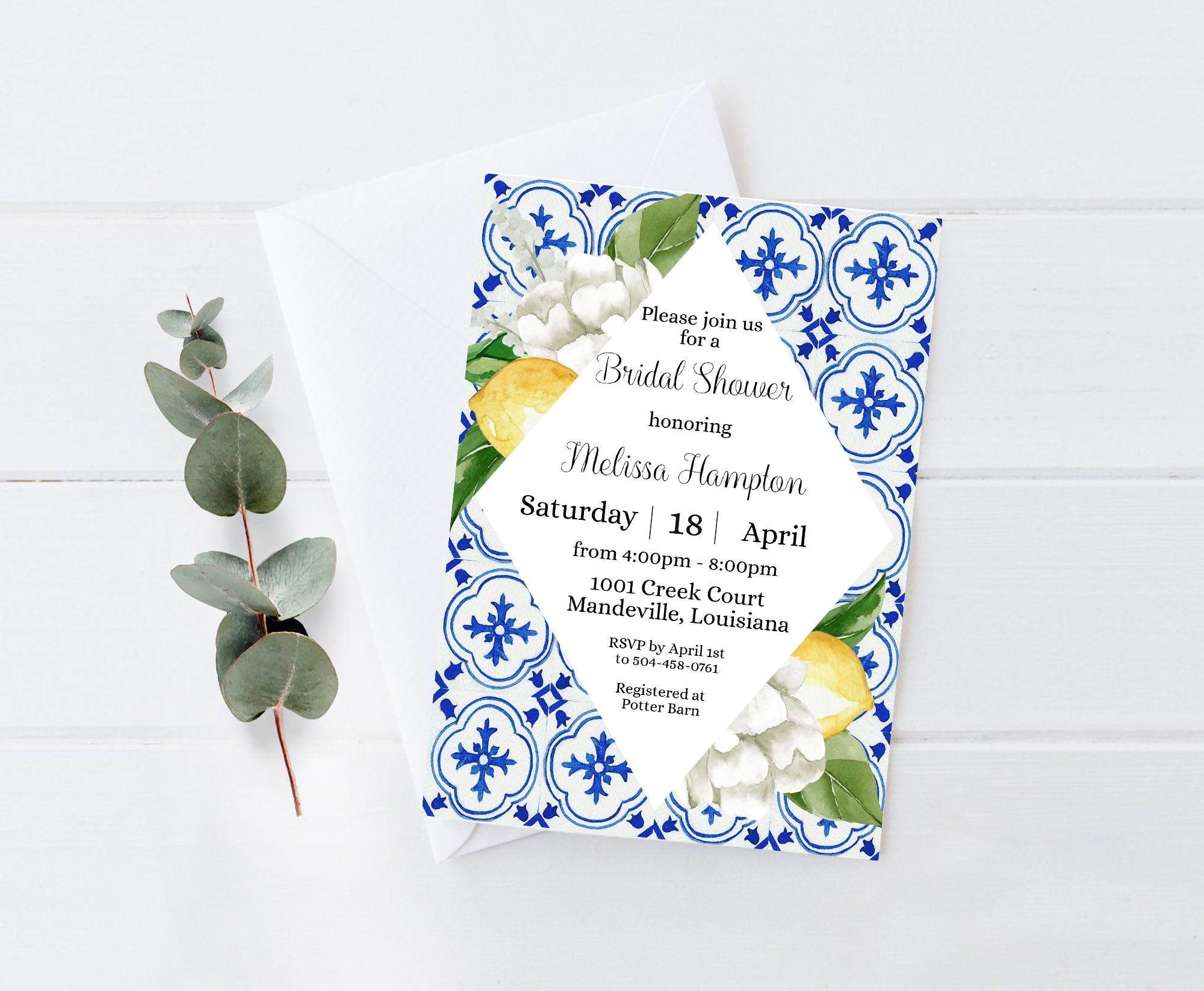Mediterranean Lemon Bridal Shower Invitation Template Editable Invitation Corjl Digital Download