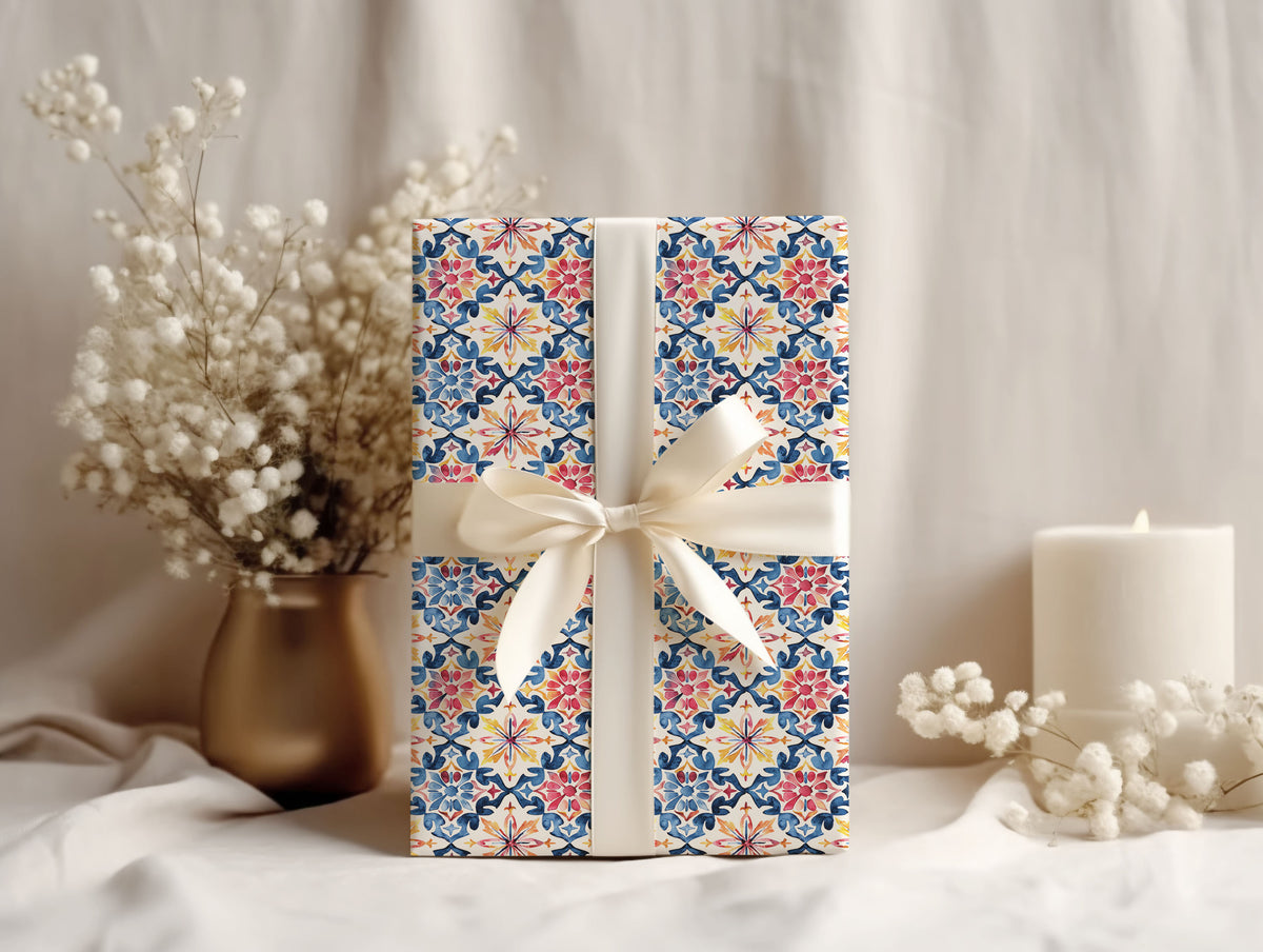 Mediterranean Tile Bridal Shower Wrapping Paper Sheets