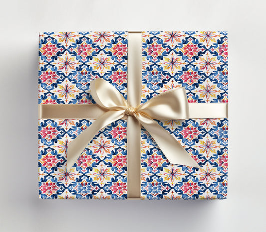 Mediterranean Tile Bridal Shower Wrapping Paper Sheets