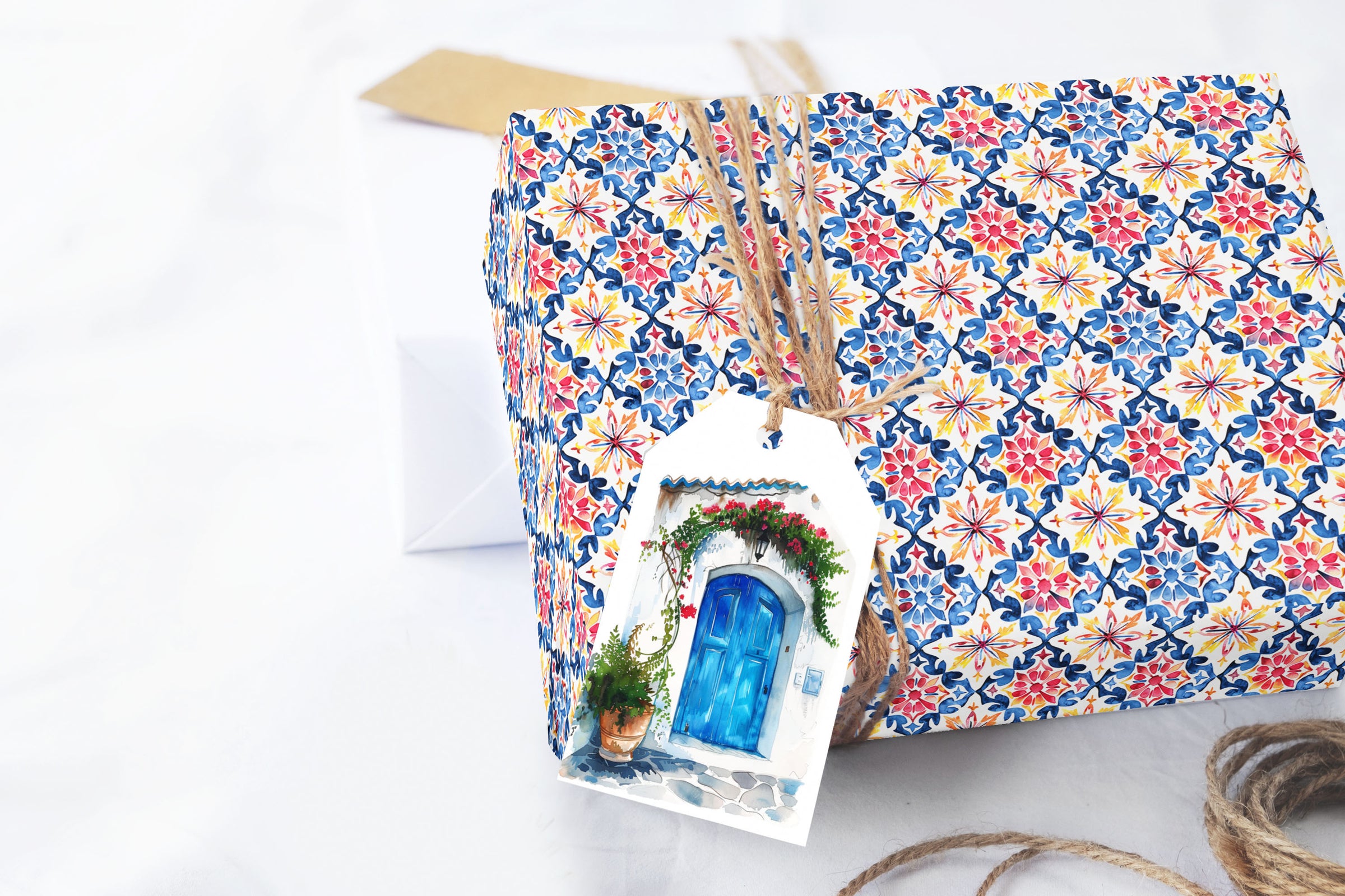 Mediterranean Tile Bridal Shower Wrapping Paper Sheets