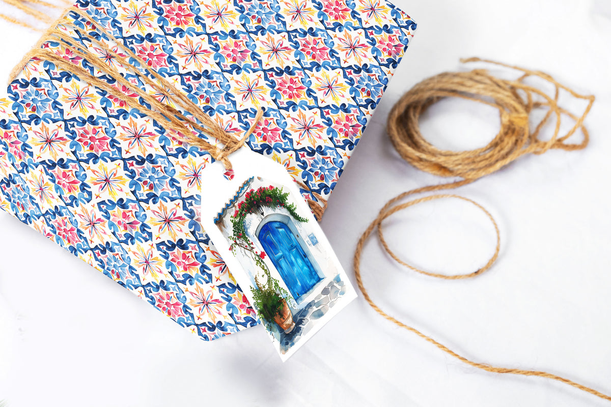Mediterranean Tile Bridal Shower Wrapping Paper Sheets