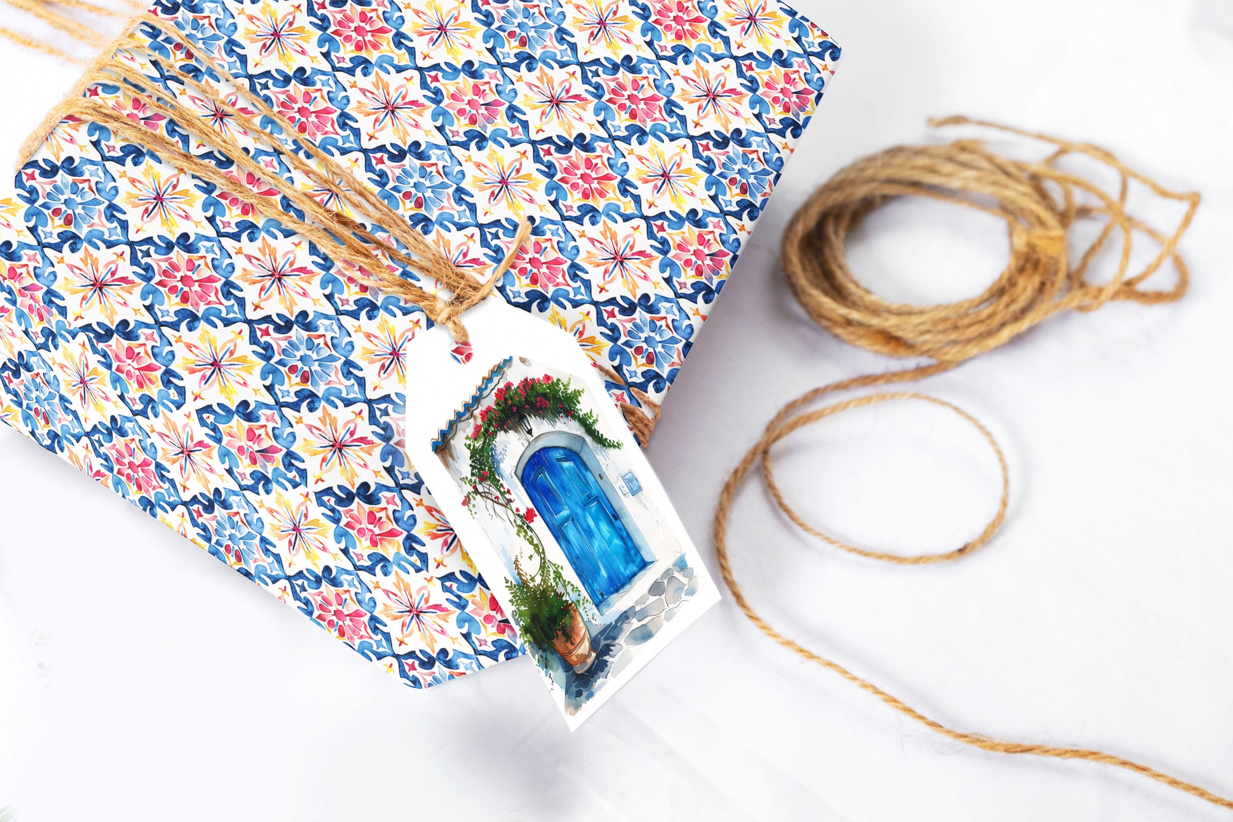Mediterranean Tile Bridal Shower Wrapping Paper Sheets