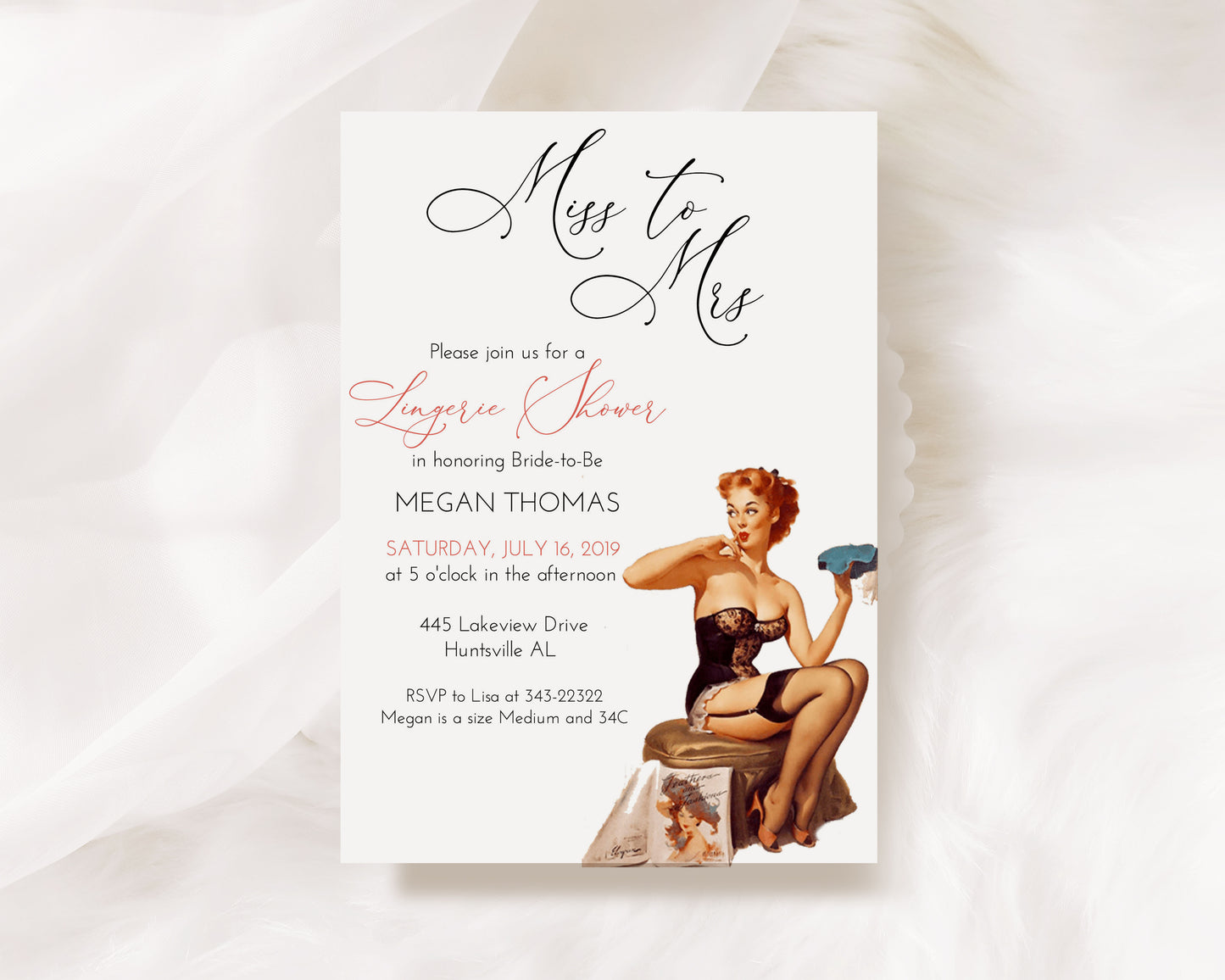 Miss to Mrs Retro Lingerie Shower Bridal Shower Invitation
