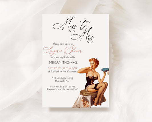 Miss to Mrs Retro Lingerie Shower Bridal Shower Invitation
