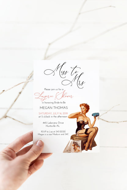 Miss to Mrs Retro Lingerie Shower Bridal Shower Invitation