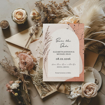 Modern Boho Watercolor Arch Save the Date Template Editable Invitation Corjl Digital Download