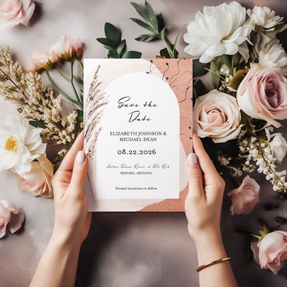 Modern Boho Watercolor Arch Save the Date Template Editable Invitation Corjl Digital Download