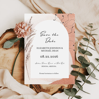 Modern Boho Watercolor Arch Save the Date Template Editable Invitation Corjl Digital Download