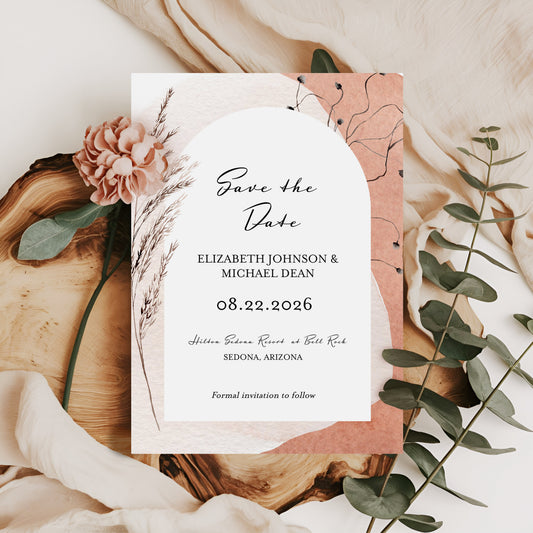 Modern Boho Watercolor Arch Save the Date Template Editable Invitation Corjl Digital Download