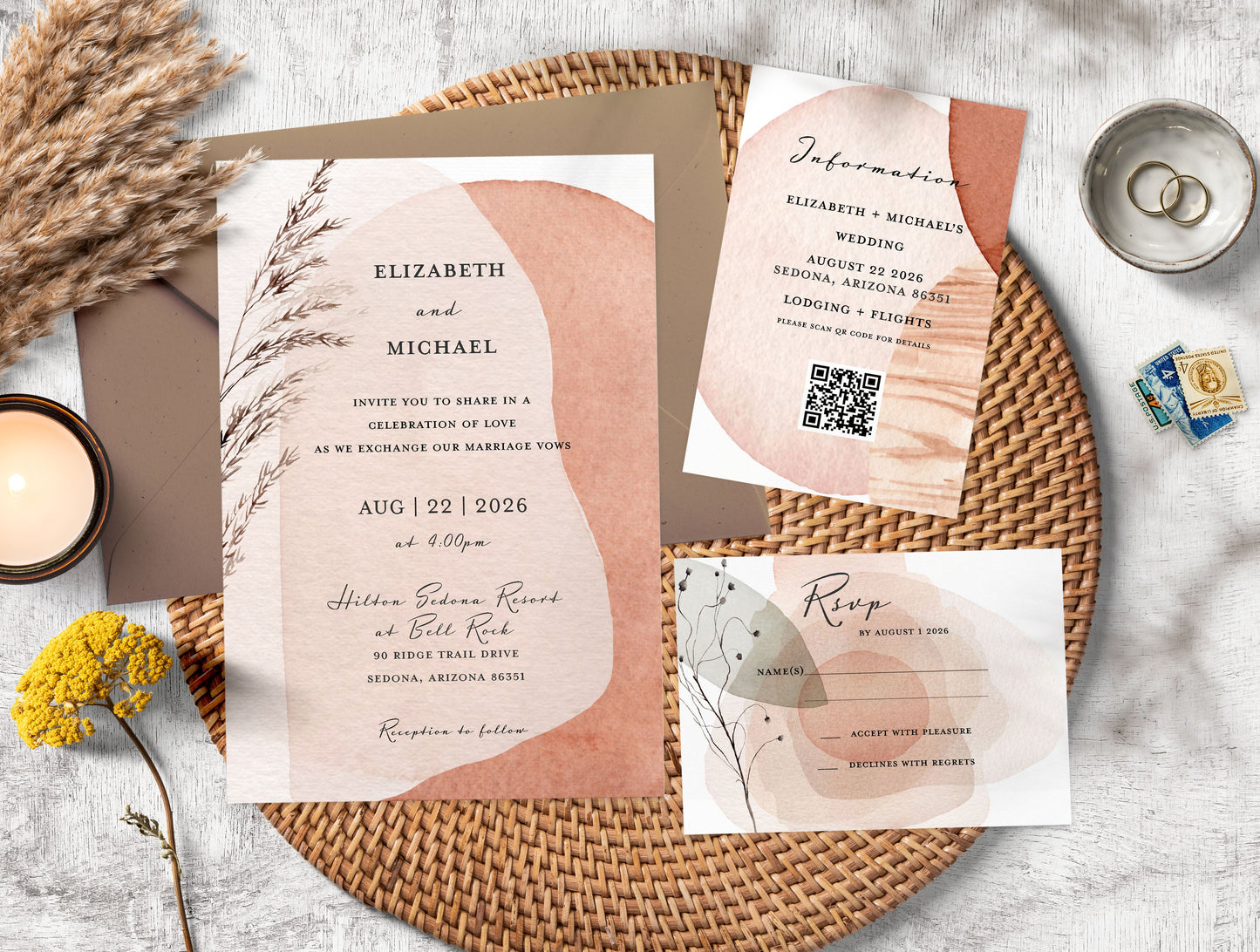 Modern Boho Watercolor Wedding Invitation