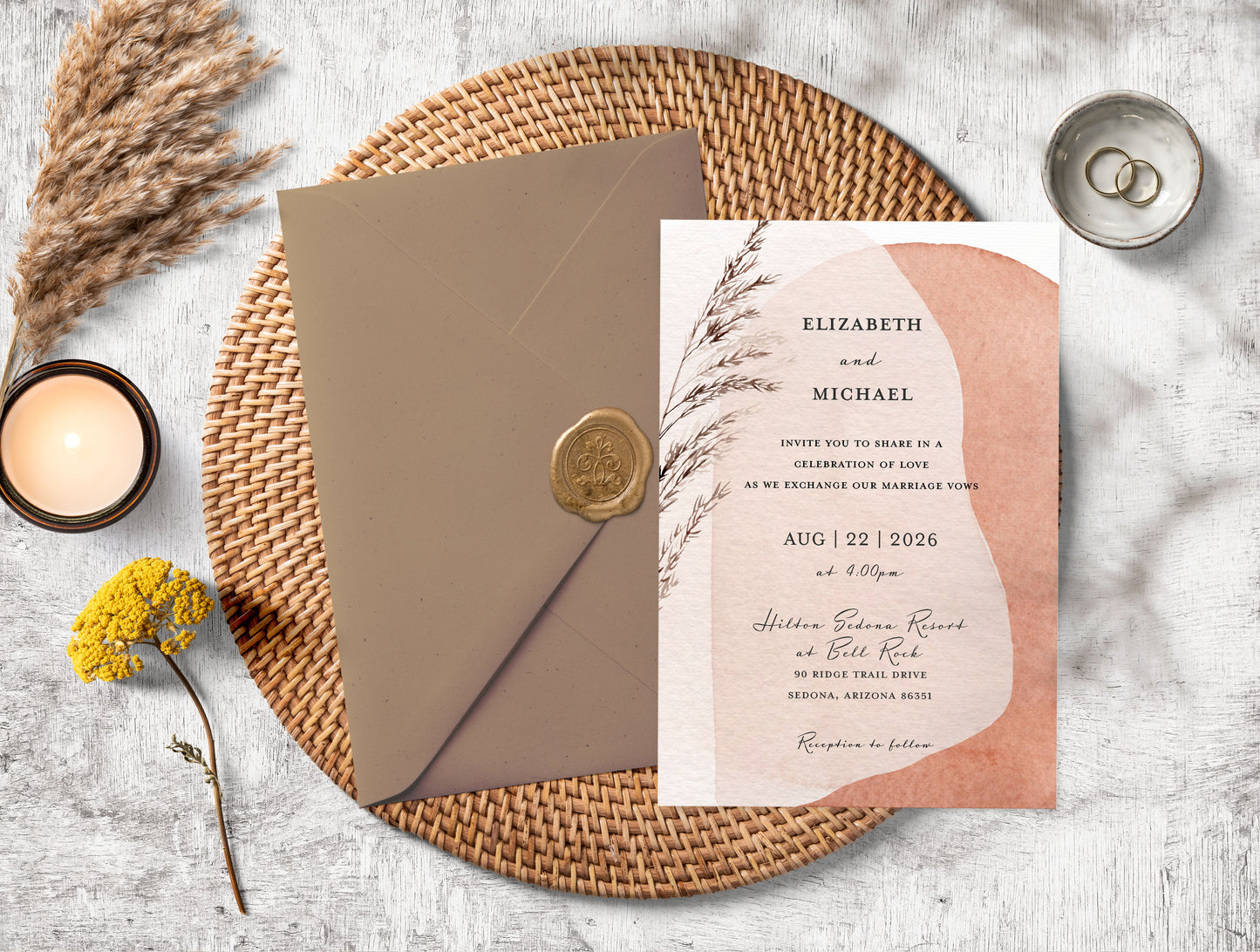 Modern Boho Watercolor Wedding Invitation