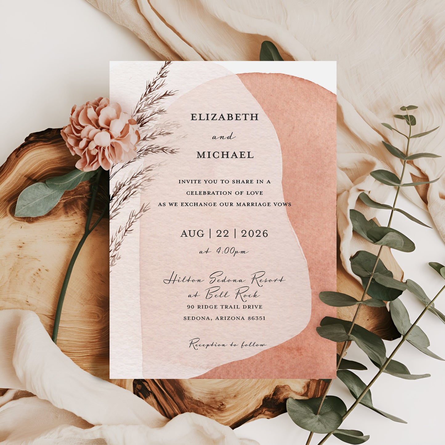 Modern Boho Watercolor Wedding Invitation