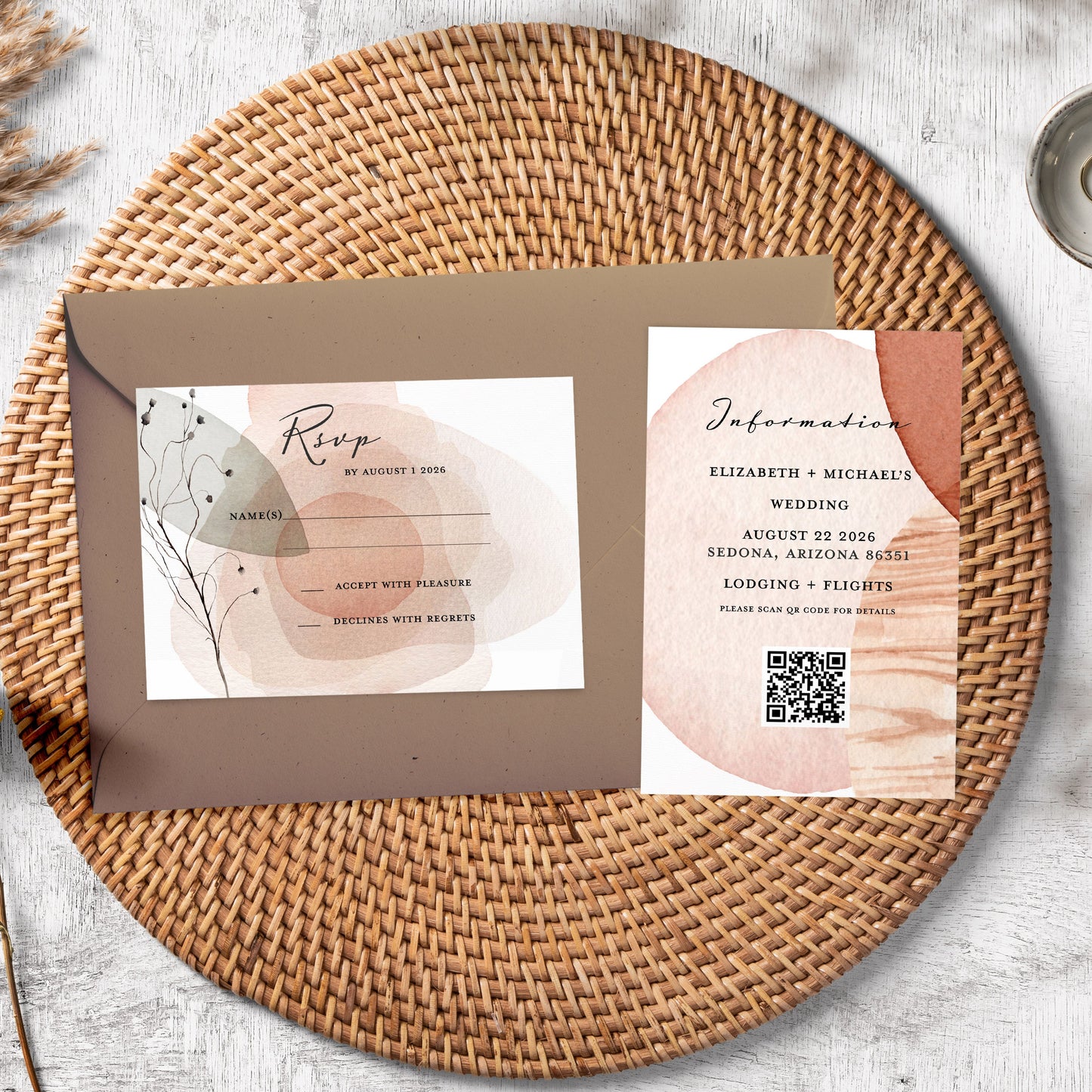 Modern Boho Watercolor Wedding Invitation