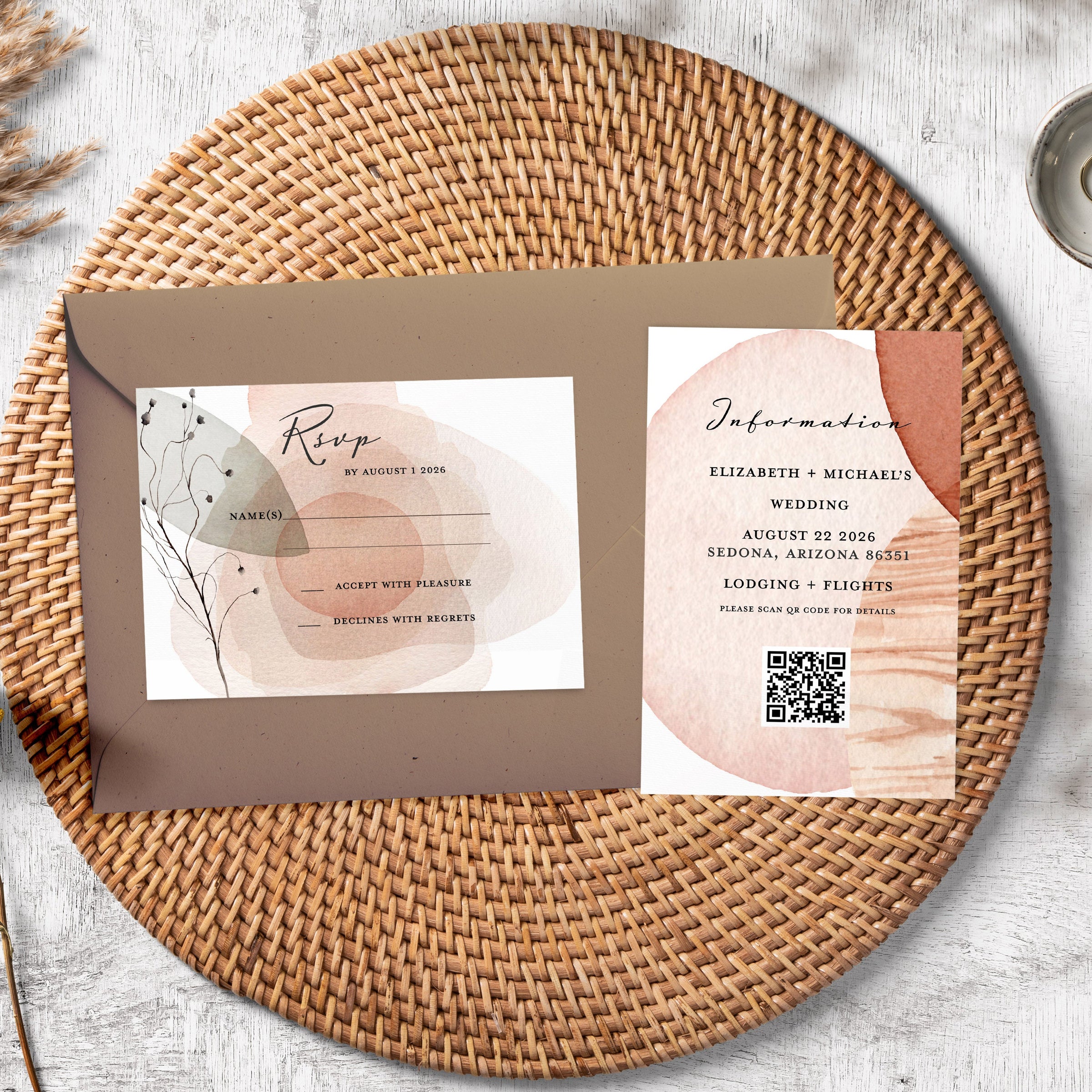 Modern Boho Watercolor Wedding Invitation