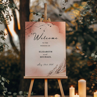 Modern Boho Watercolor Wedding Welcome Sign