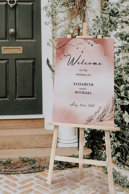 Modern Boho Watercolor Wedding Welcome Sign