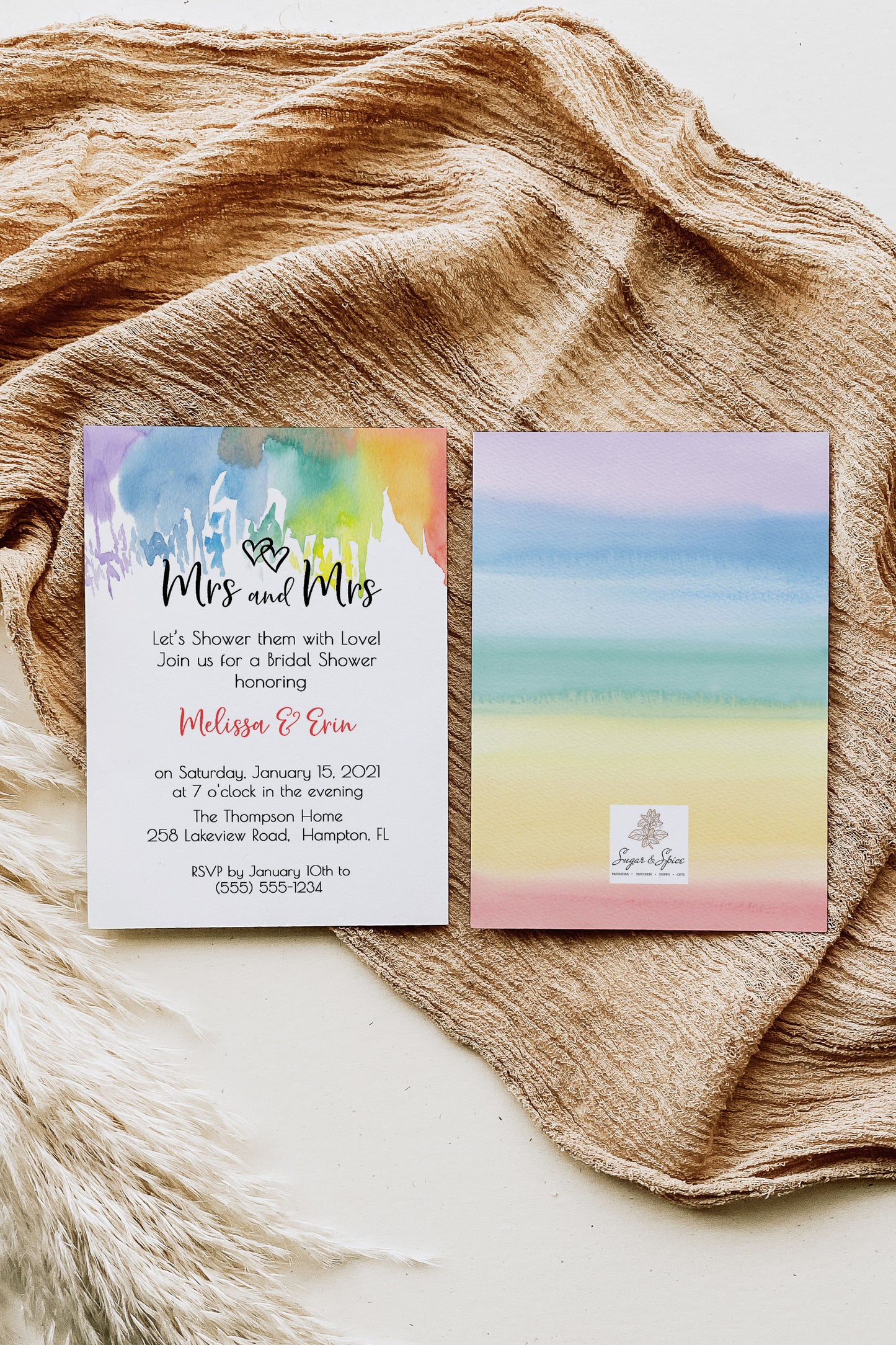Mrs and Mrs LGBTQ Rainbow Bridal Shower Invitation