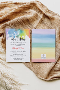 Mrs and Mrs LGBTQ Rainbow Bridal Shower Invitation