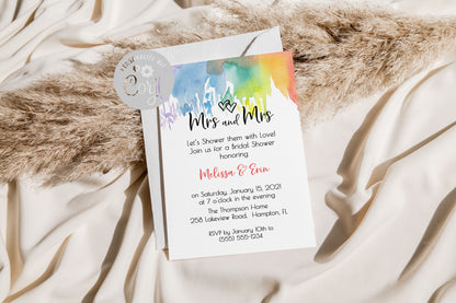 Mrs and Mrs LGBTQ Rainbow Bridal Shower Invitation