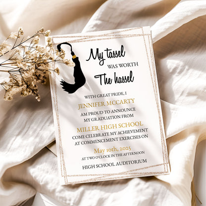 Tassel Black and Gold Graduation Invitation Template Editable Invitation Corjl Digital Download