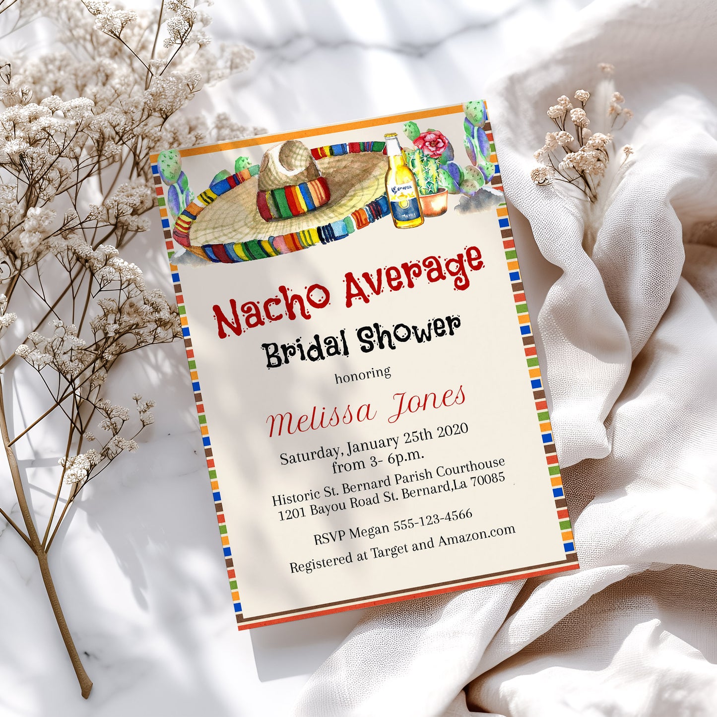 Nacho Average Mexican Hat Bridal Shower Invitation