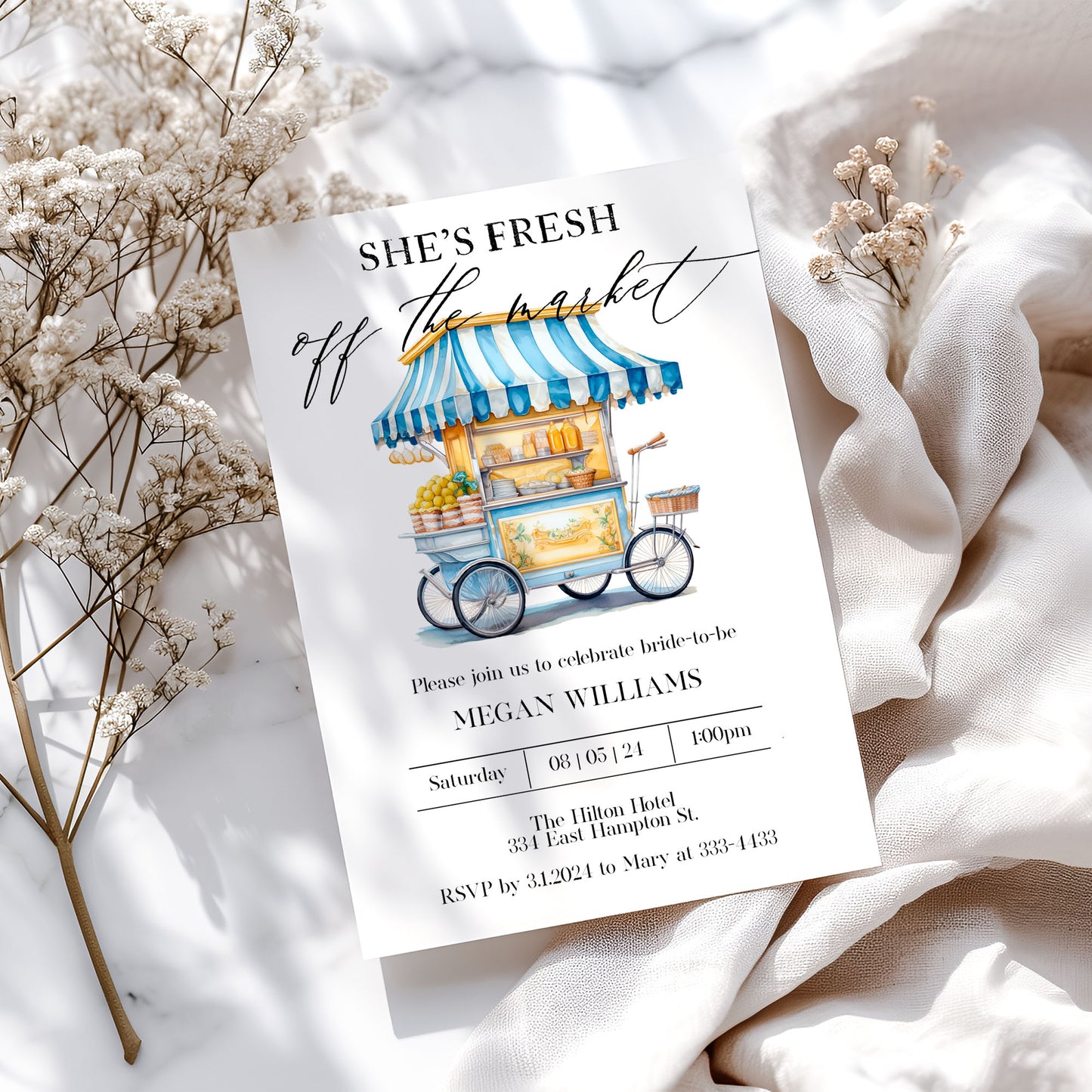 Fresh off the Market Bridal Shower Invitation Template Editable Invitation Corjl Digital Download