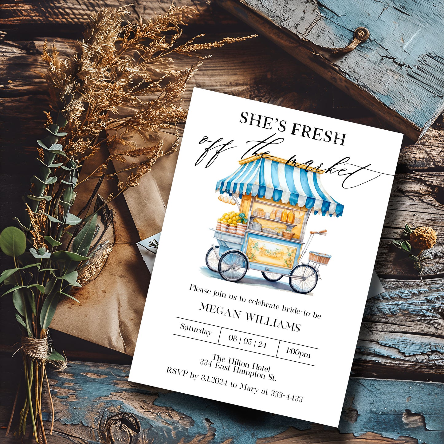 Fresh off the Market Bridal Shower Invitation Template Editable Invitation Corjl Digital Download