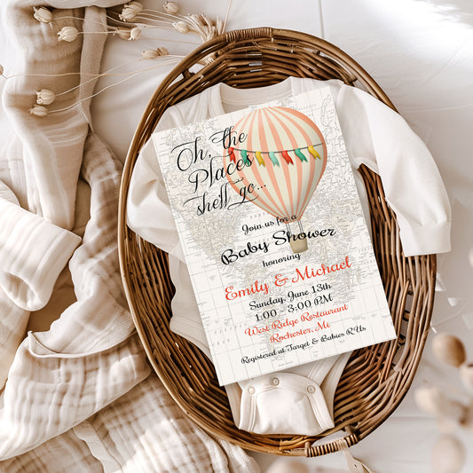 Oh the Places She'll Go Map Travel Baby Shower Invitation
