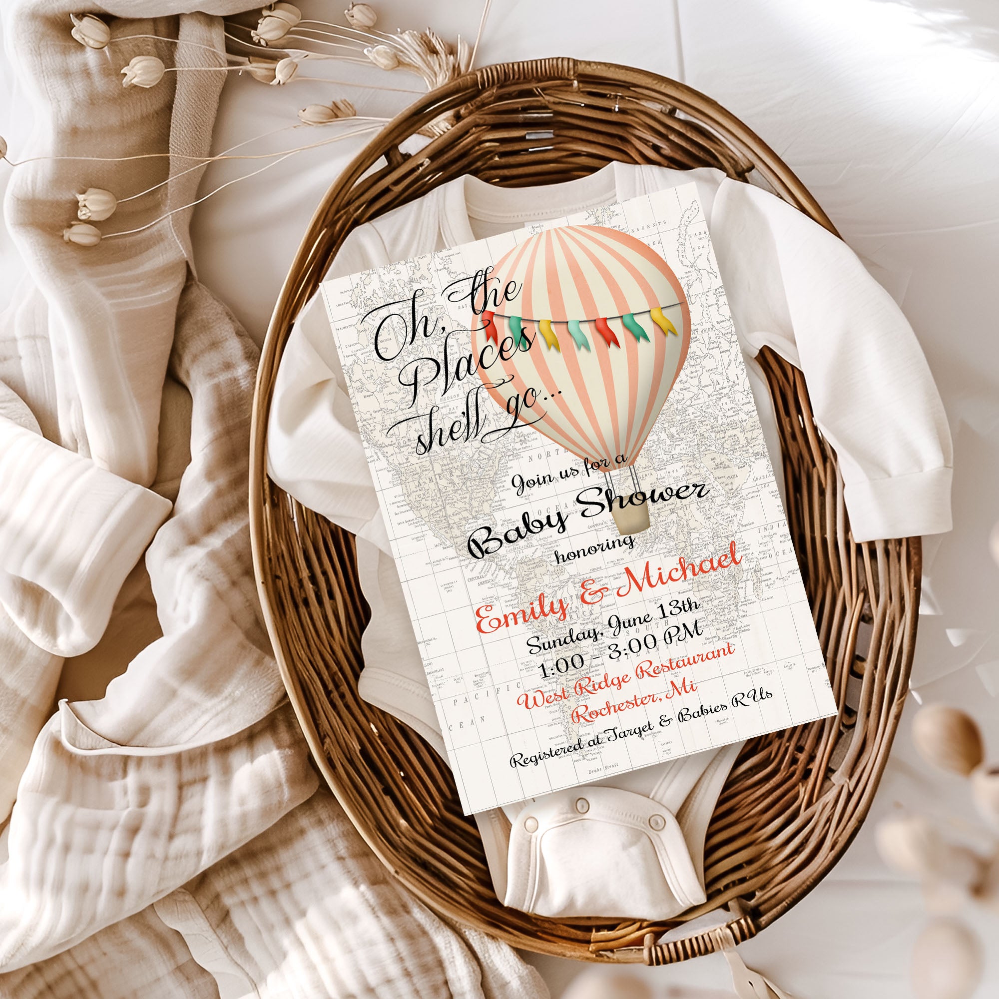 Oh the Places He'll Go Baby Shower Invitation Template Editable Invitation Corjl Digital Download