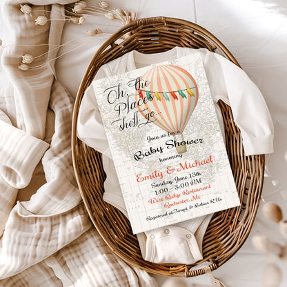 Oh the Places He'll Go Baby Shower Invitation Template Editable Invitation Corjl Digital Download
