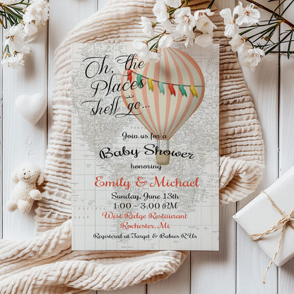 Oh the Places He'll Go Baby Shower Invitation Template Editable Invitation Corjl Digital Download
