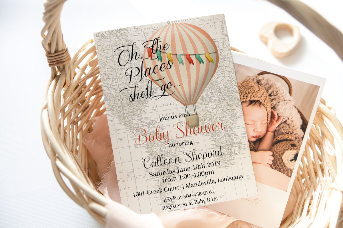 Oh the Places She'll Go Map Travel Baby Shower Invitation