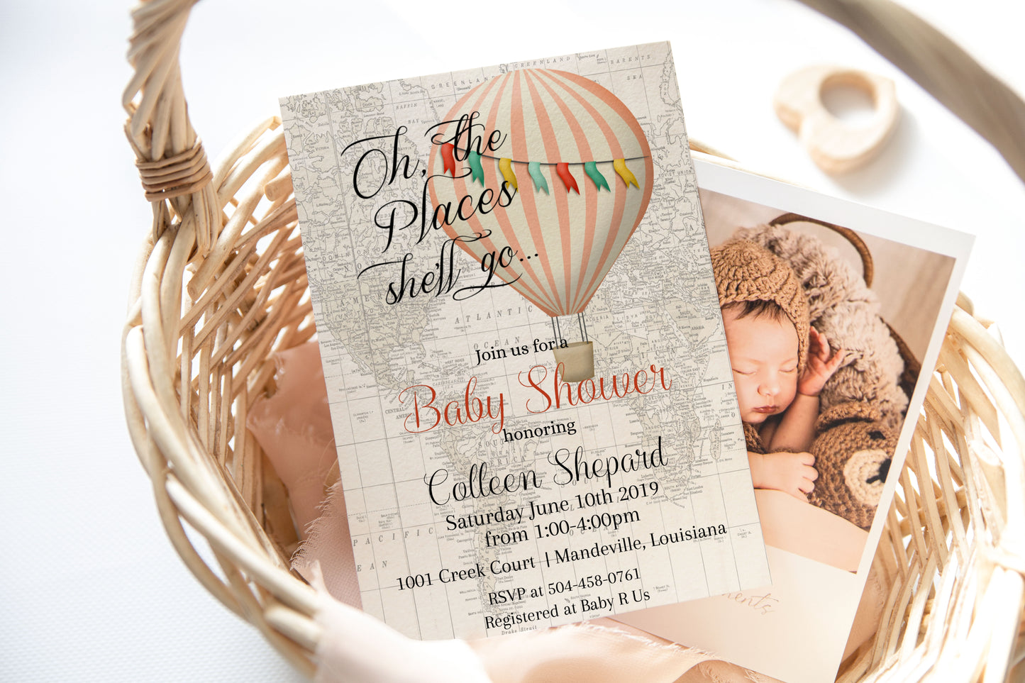 Oh the Places She'll Go Map Travel Baby Shower Invitation