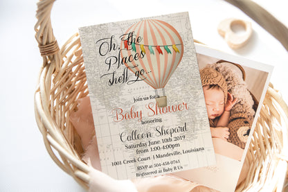 Oh the Places She'll Go Map Travel Baby Shower Invitation