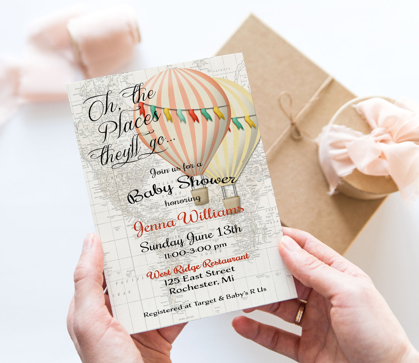 Oh the Places He'll Go Baby Shower Invitation Template Editable Invitation Corjl Digital Download