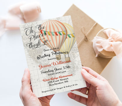 Oh the Places He'll Go Baby Shower Invitation Template Editable Invitation Corjl Digital Download