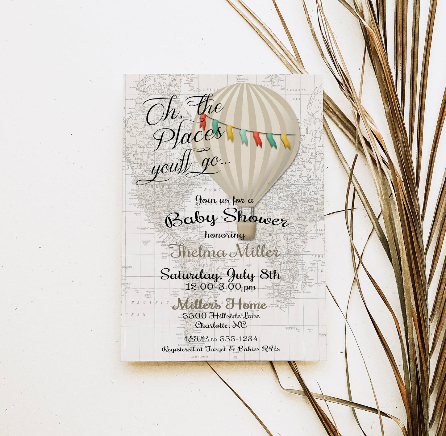 Oh the Places He'll Go Baby Shower Invitation Template Editable Invitation Corjl Digital Download