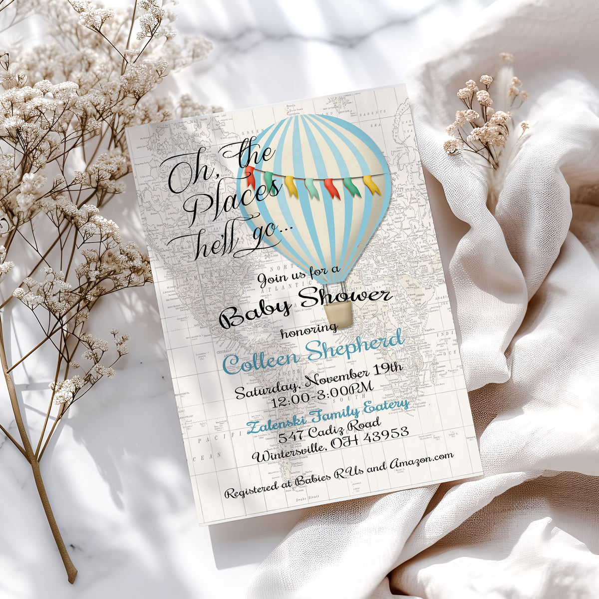 Oh the Places He'll Go Baby Shower Invitation Template Editable Invitation Corjl Digital Download