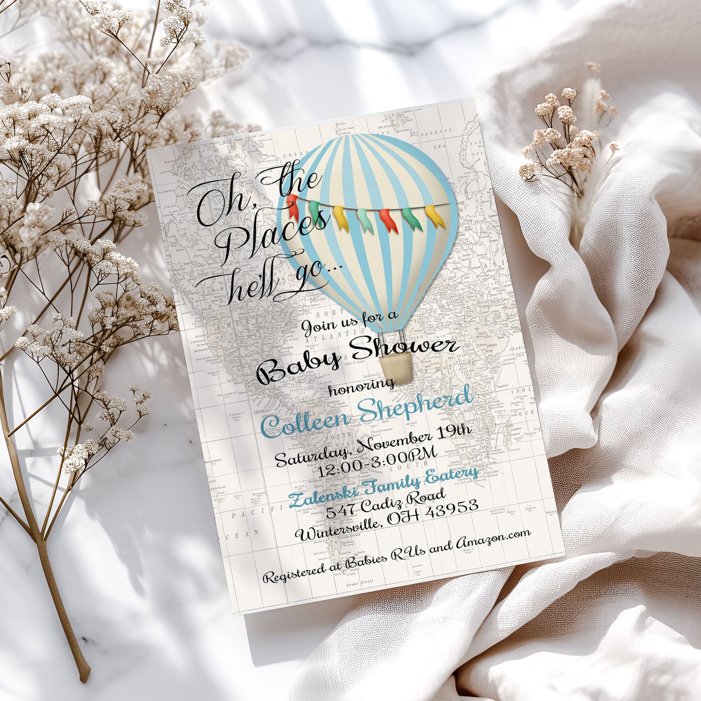 Oh the Places He'll Go Baby Shower Invitation Template Editable Invitation Corjl Digital Download