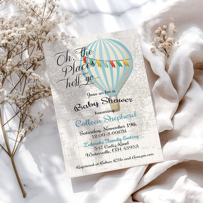 Oh the Places He'll Go Baby Shower Invitation Template Editable Invitation Corjl Digital Download