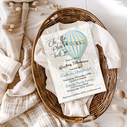 Oh the Places He'll Go Baby Shower Invitation Template Editable Invitation Corjl Digital Download