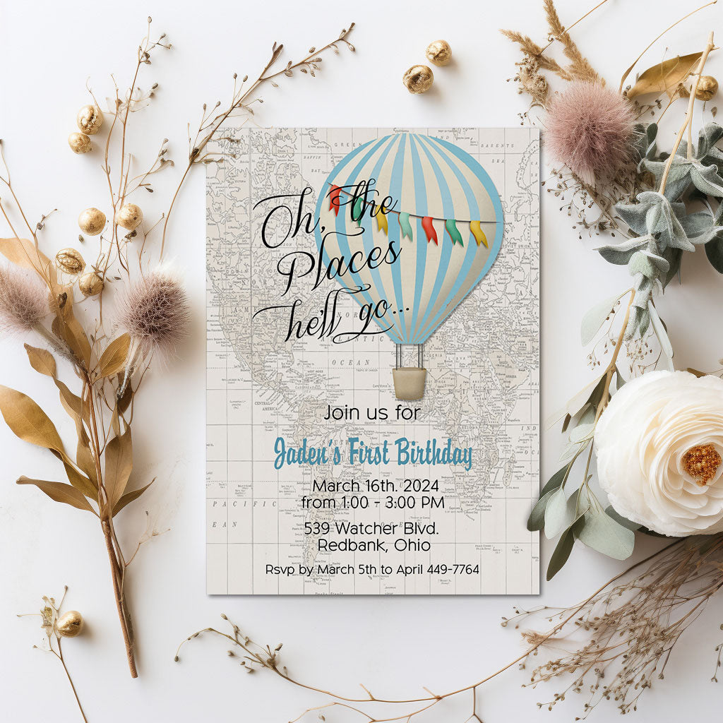 Oh the Places You'll Go Boy Baby Shower Invitation