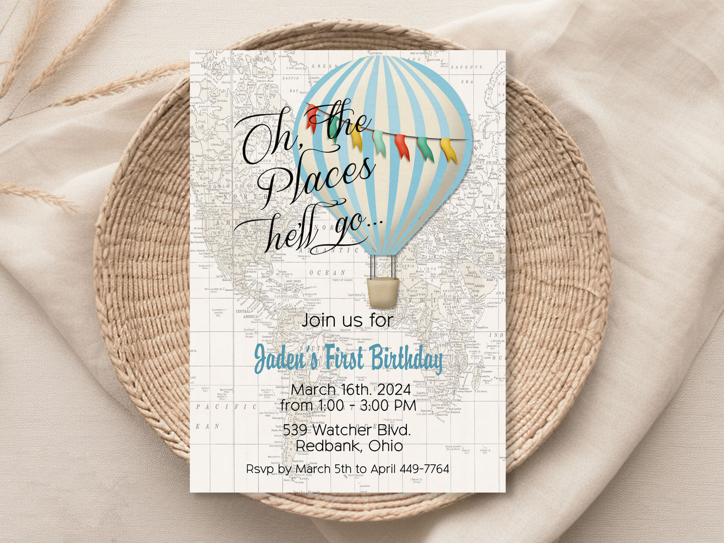 Oh the Places You'll Go Boy Baby Shower Invitation