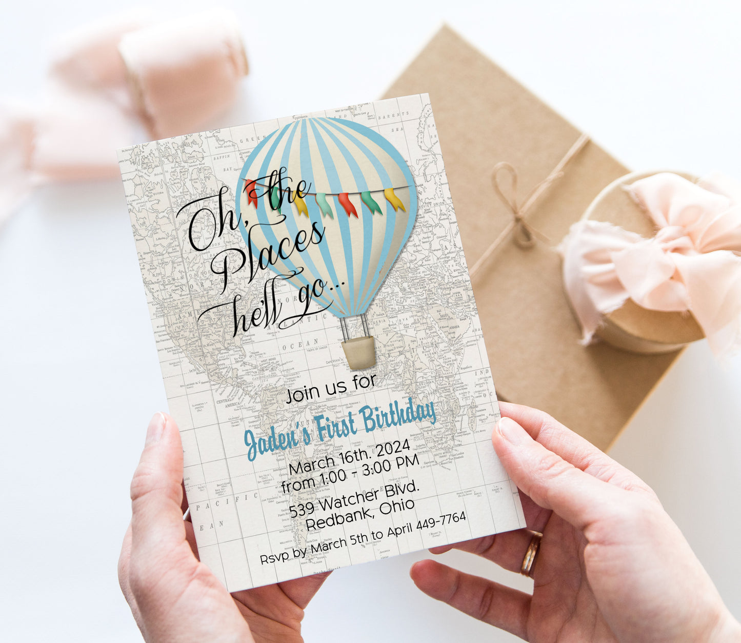 Oh the Places You'll Go Boy Baby Shower Invitation