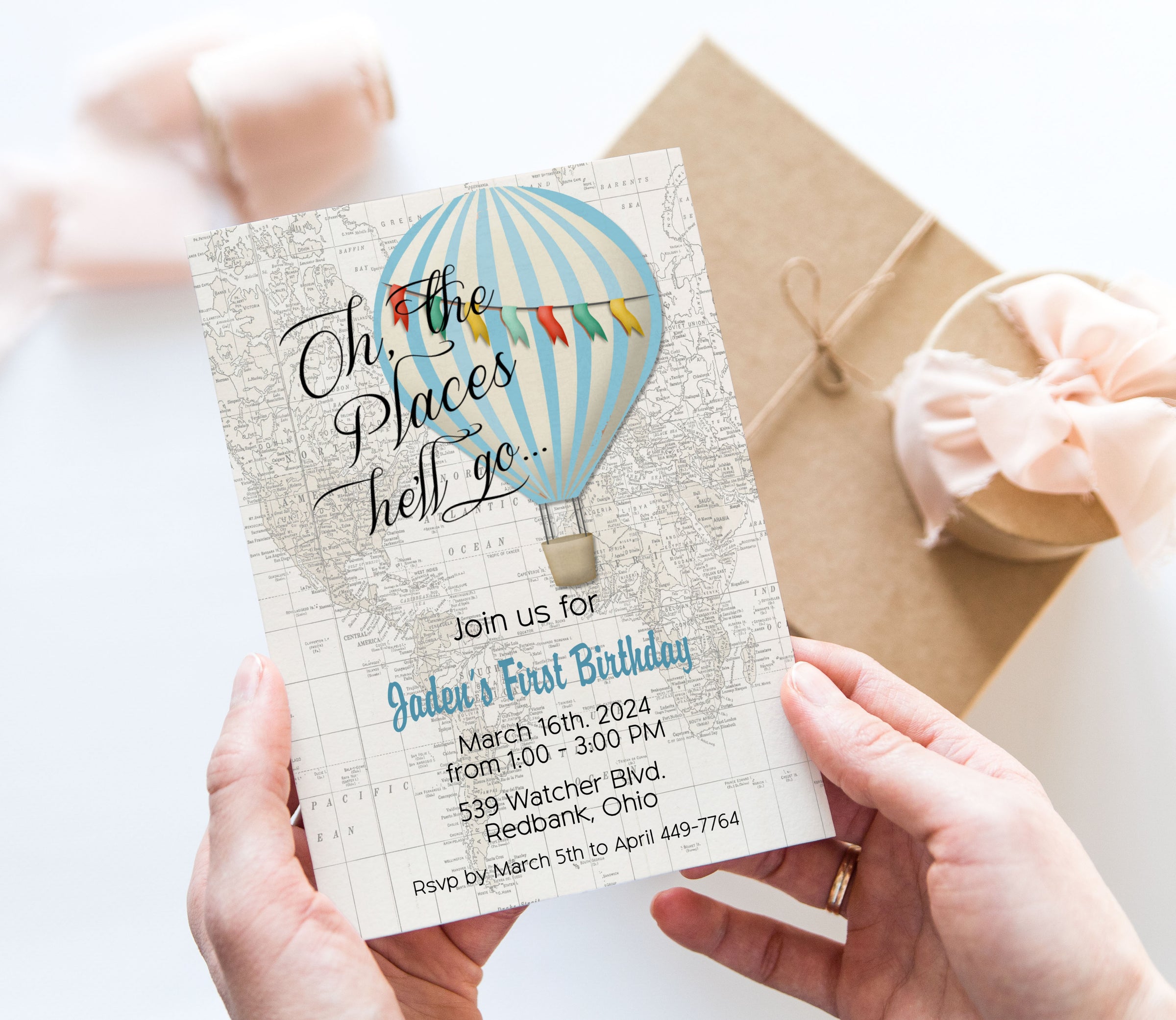 Oh the Places You'll Go Boy Baby Shower Invitation