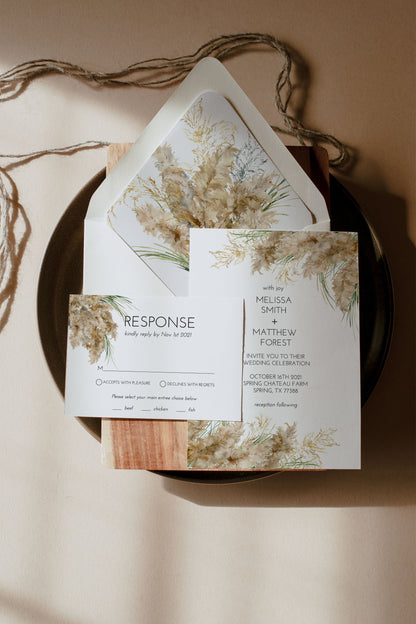 Pampas Grass Boho Wedding Invitation Suite